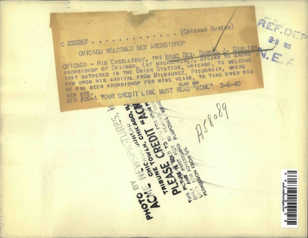 1940 Press Photo Rev. Samuel A. Stritch Archbishop of Chicago Illinois