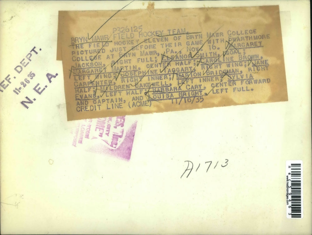 1935 Press Photo Bryn Mawr Field hockey team Margaret Jackson, Eleanor Smith,