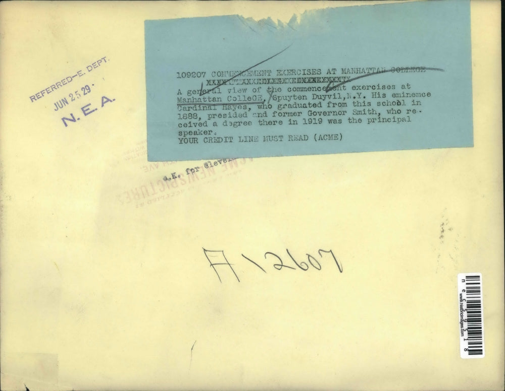 1929 Press Photo View of commencement exercises at Manhatten College. New York