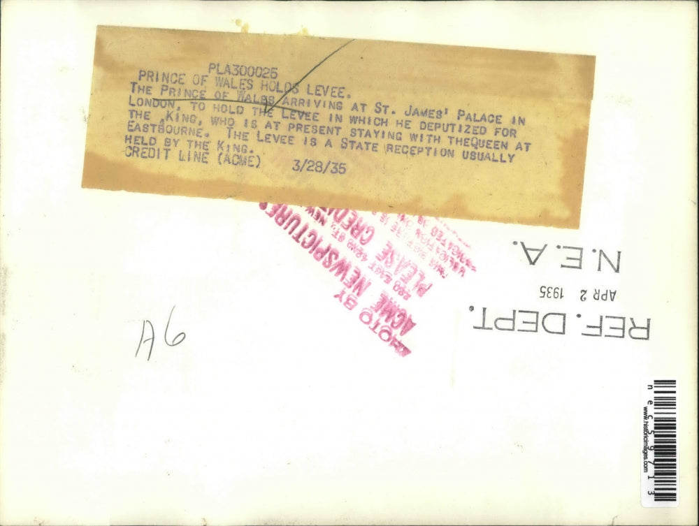 1935 Press Photo Prince of Wales Holos Levee - nec59713