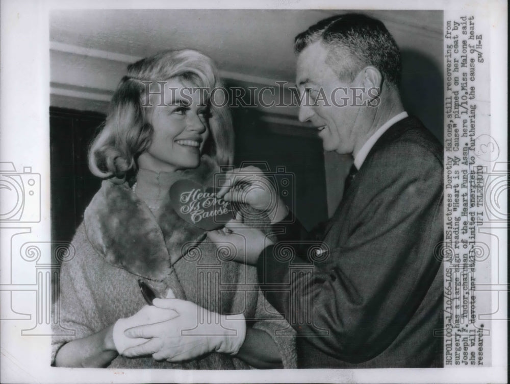 1966 Press Photo Actress Dorothy Malone gives to heart fund- Historic Images