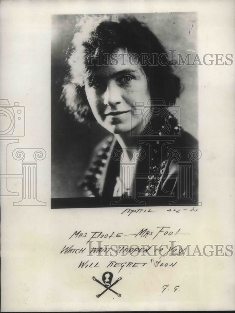 1923 Press Photo La, Calif. Mrs J.O. Poole received death threats