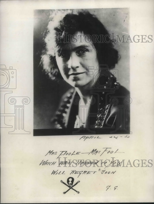 1923 Press Photo La, Calif. Mrs J.O. Poole received death threats