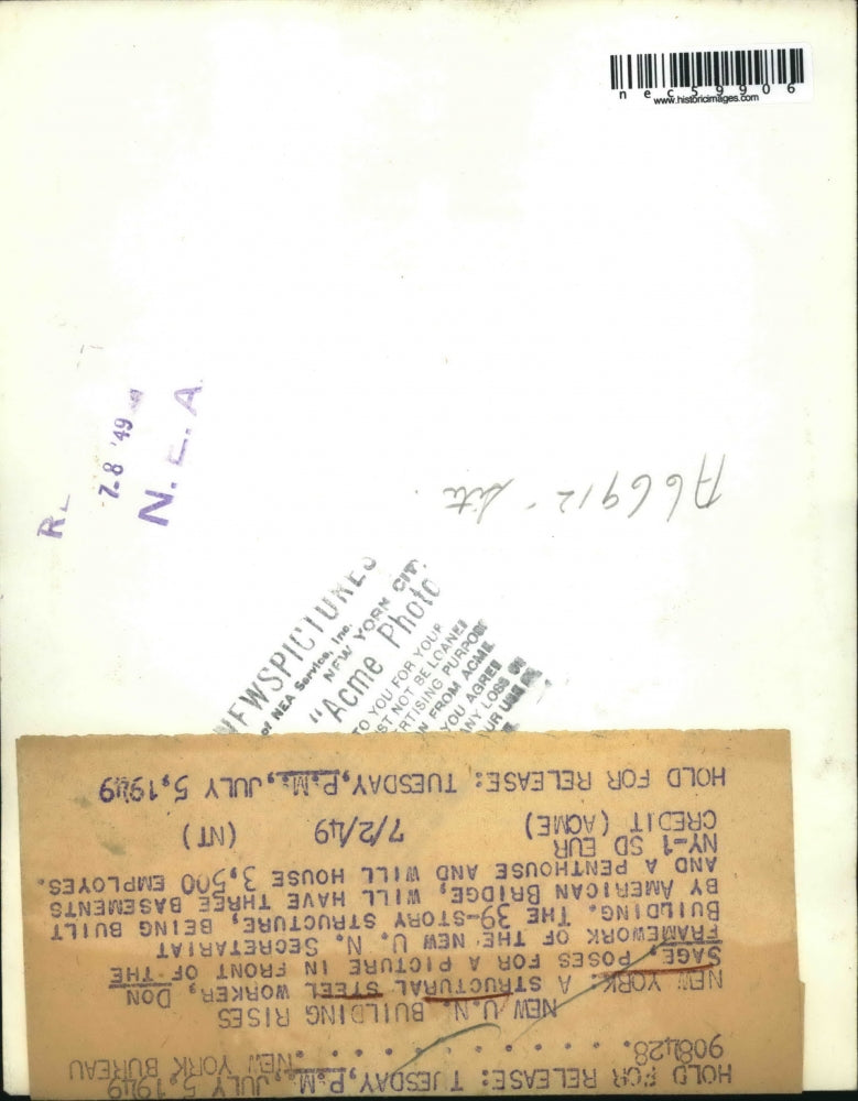 1949 Press Photo The UN building rises in NY