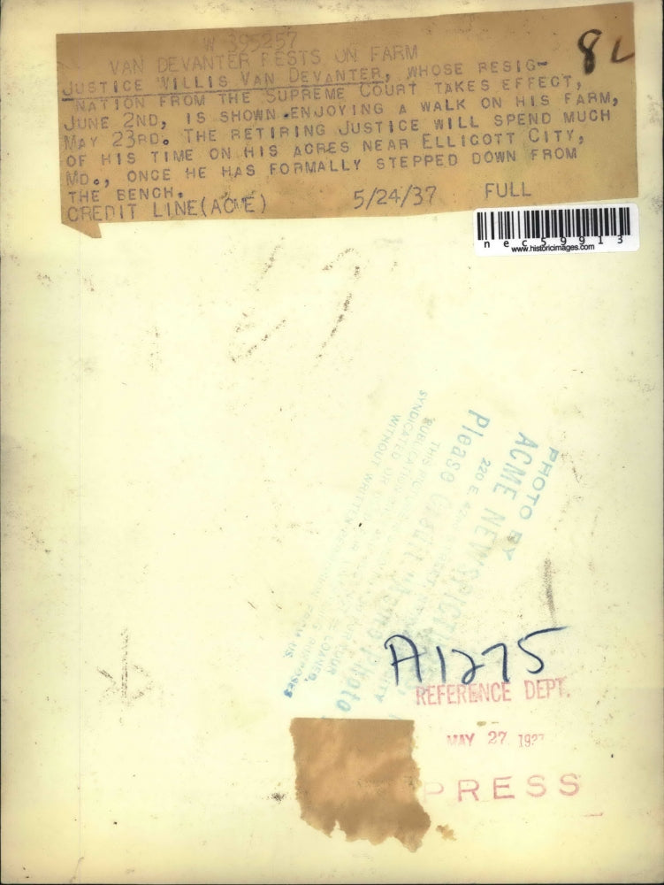 1937 Press Photo Justice Willis Van Devanter Whose Resignation From Supreme