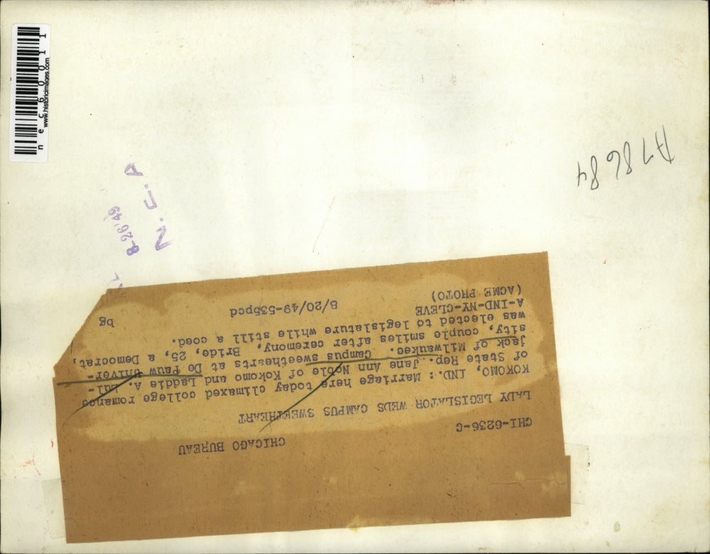 1949 Press Photo Rep Jane Ann Noble of Kokomo, Ind, marrying Laddie Luljack