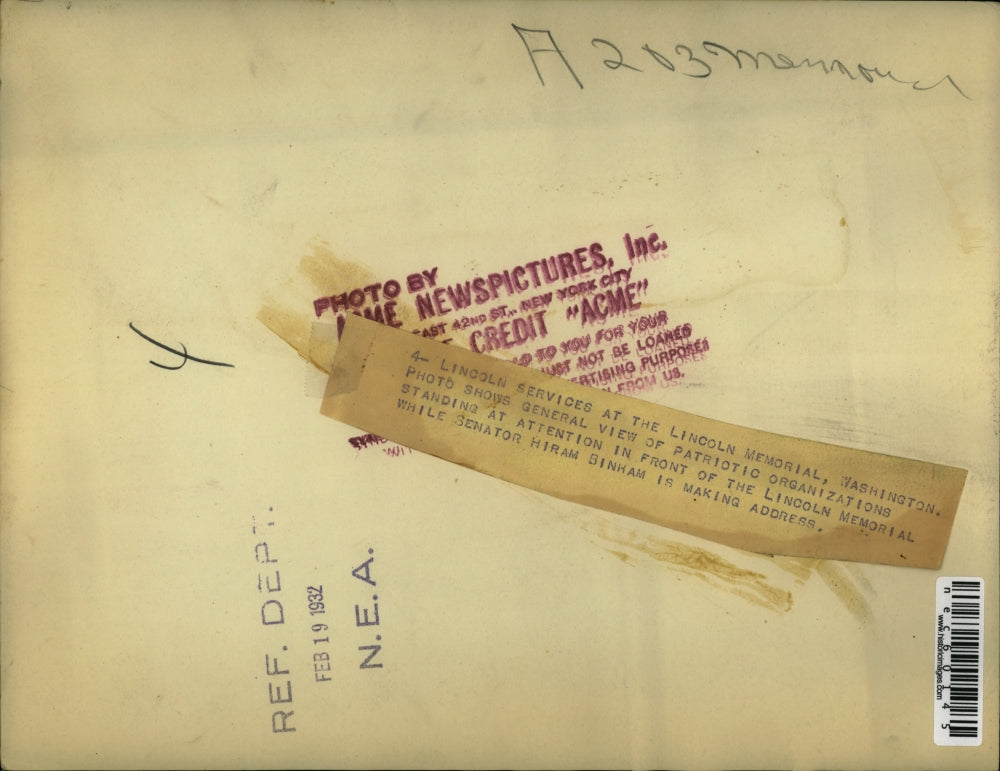 1932 Press Photo Lincoln Memorial Birthday Celebration Hiram Sinham Speaking