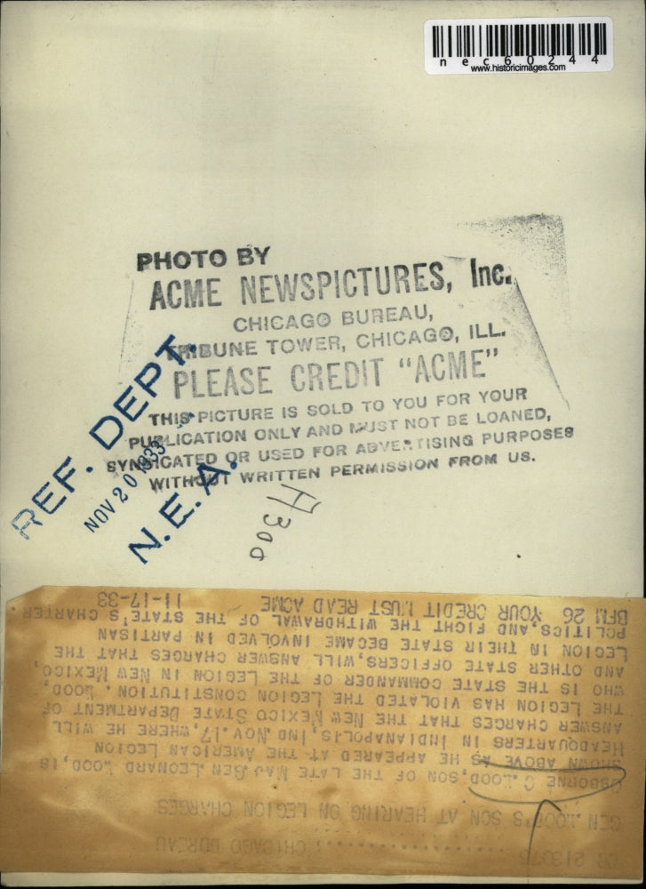 1933 Press Photo Osborne Lood son of the late MJ Gen. Benjamin Lood is showm