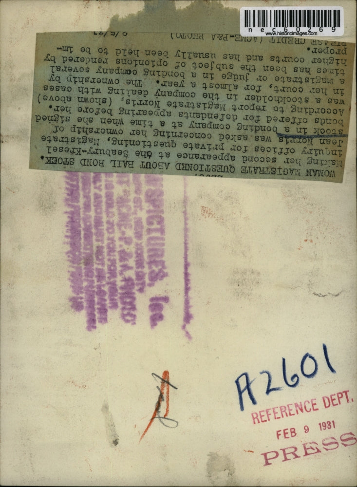 1931 Press Photo Magistrate Jean Norris Questioned about Bail Bond Stock