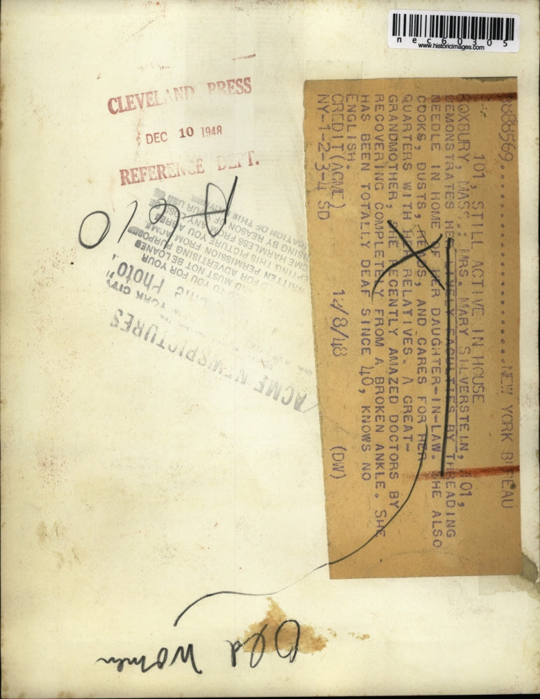 1948 Press Photo Mrs. Mary Silverstein is 101 She lives with her daughter in law