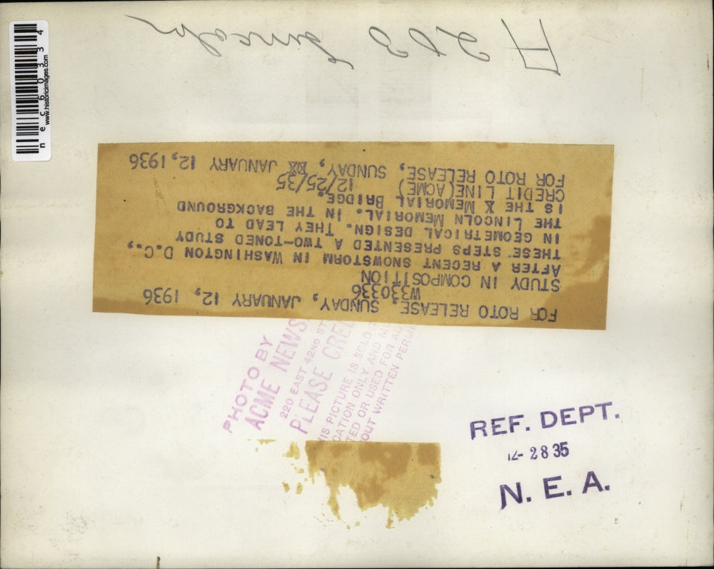 1935 Press Photo Snow On Steps Makes Geometric Design At Washington Bridge