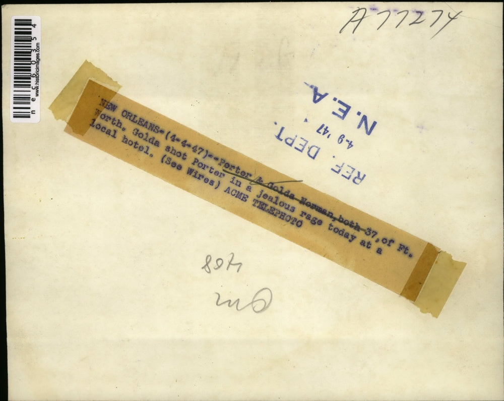 1947 Press Photo Porter Norman shot by Golda Norman in a jealous rage