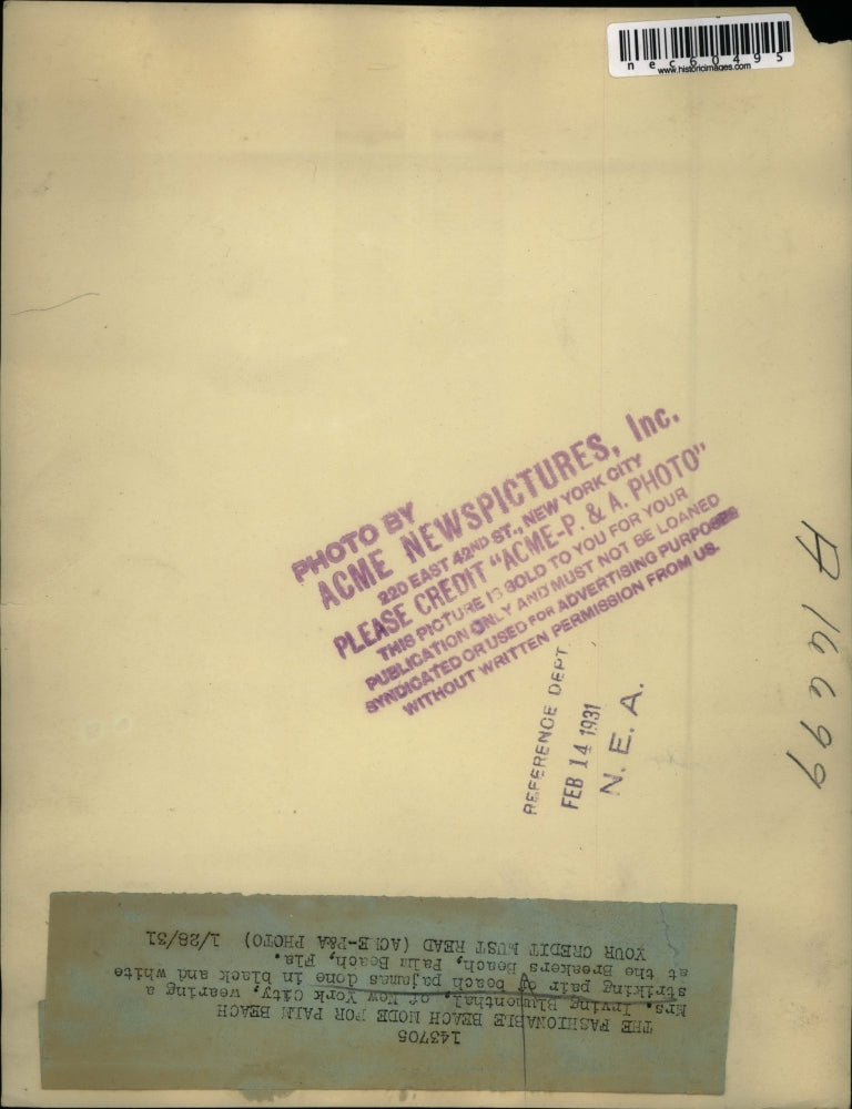 1931 Press Photo Mrs. Irving Blumenthal in beach pajamas in Palm Beach, Fla