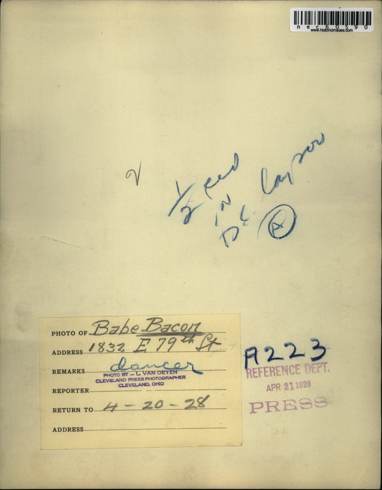 1928 Press Photo Babe Bacon, Dancer.