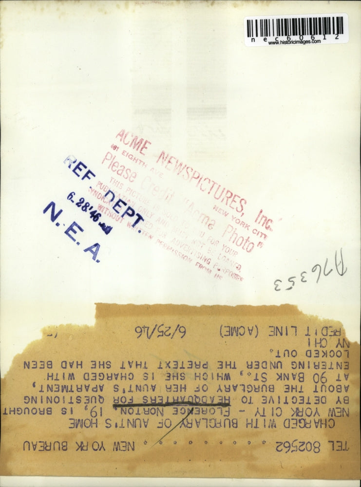 1946 Press Photo Florence Norton questioned for burglary of Aunt's apartment