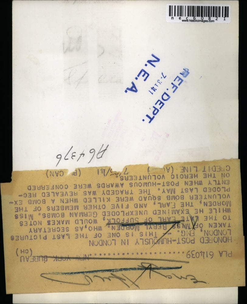 1941 Press Photo Miss Beryl Morden honored. Killed when bomb exploded.