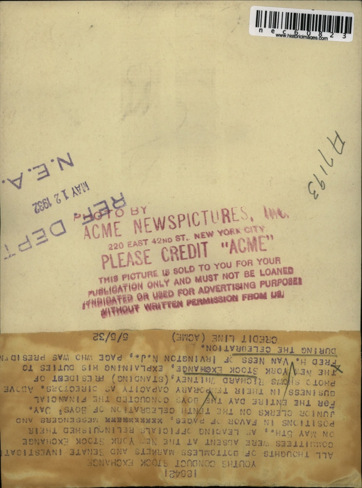 1932 Press Photo Richard Whitney and Fred H. Van Ness. Stock exchange in NY