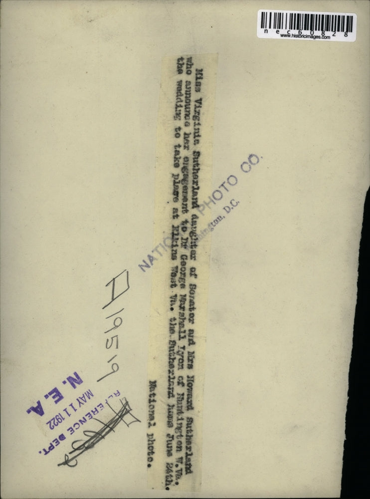 1922 Press Photo Virginia Sutherland daughter Senator Howard Sutherland West