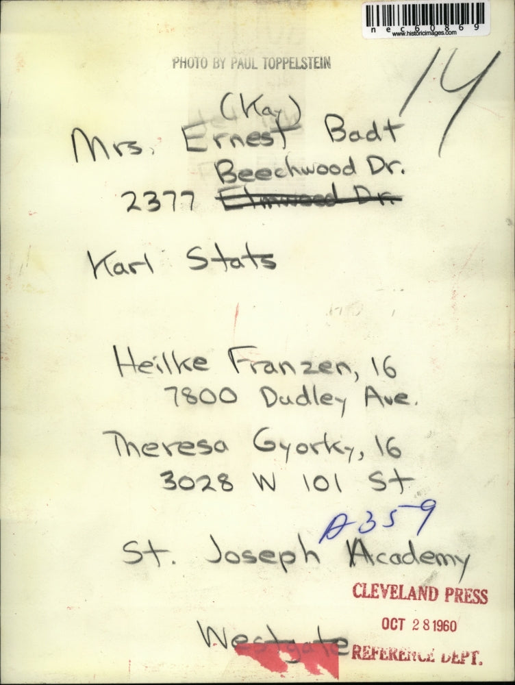 1960 Press Photo Mrs Ernest Badt, Karl States, Heilke Franzen of St Joseph Acade