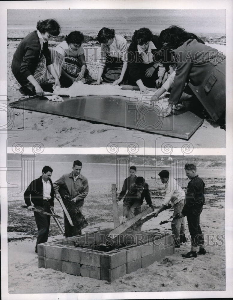 1945 Press Photo Plymouth Mass Junior and senior high schools Bake largest pizza- Historic Images