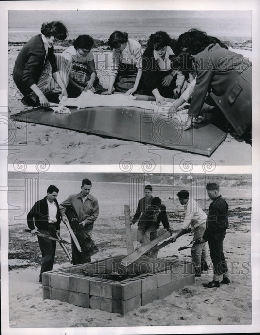 1945 Press Photo Plymouth Mass Junior and senior high schools Bake largest pizza- Historic Images