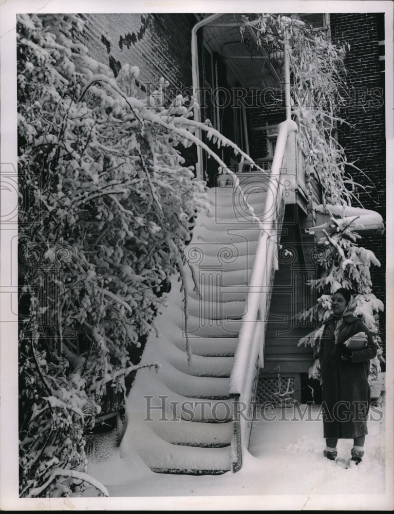Load image into Gallery viewer, 1959 Press Photo Barbara Dane in the snow in Cleveland, Ohio
