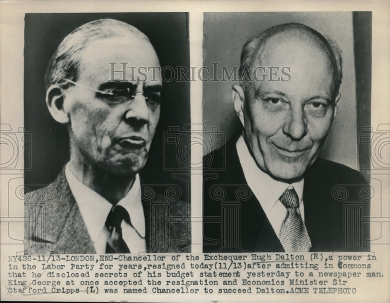Load image into Gallery viewer, 1947 Press Photo London, Eng. Chancellor of Exchequer Hugh Dalton &amp; Sir S Cripps
