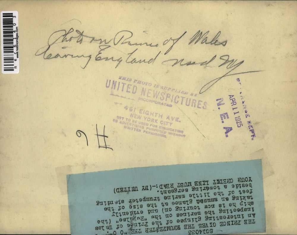 1925 Press Photo The Prince of Wales inspects Marines on Repulse - nec61403