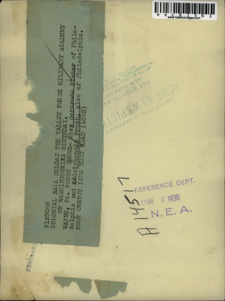 1930 Press Photo Wayne, Pa Gertrude Fisher & Cadet Arnold Frush - nec61561