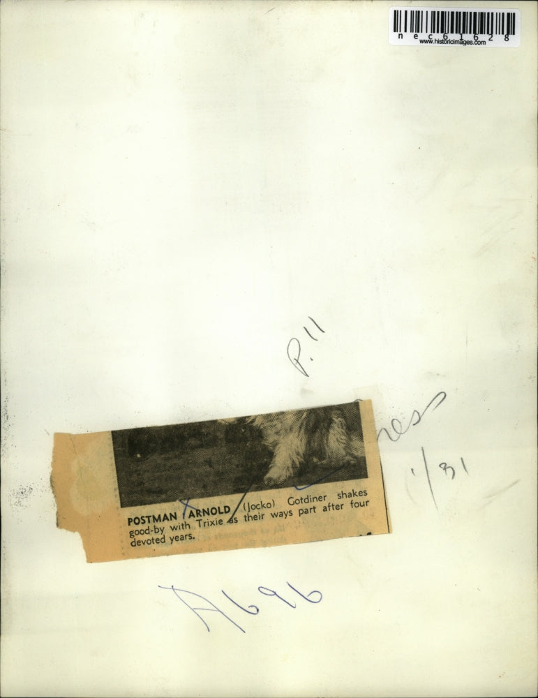 Load image into Gallery viewer, Press Photo Postman Arnold Gotdiner &amp; Pet Dog Part After 4 Years
