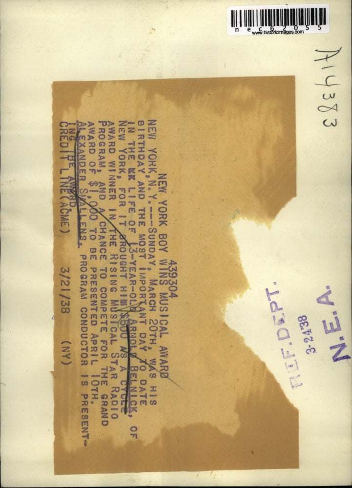 1938 Press Photo NYC, violinist Arnold Belnick, Alexander Smallens, conductor