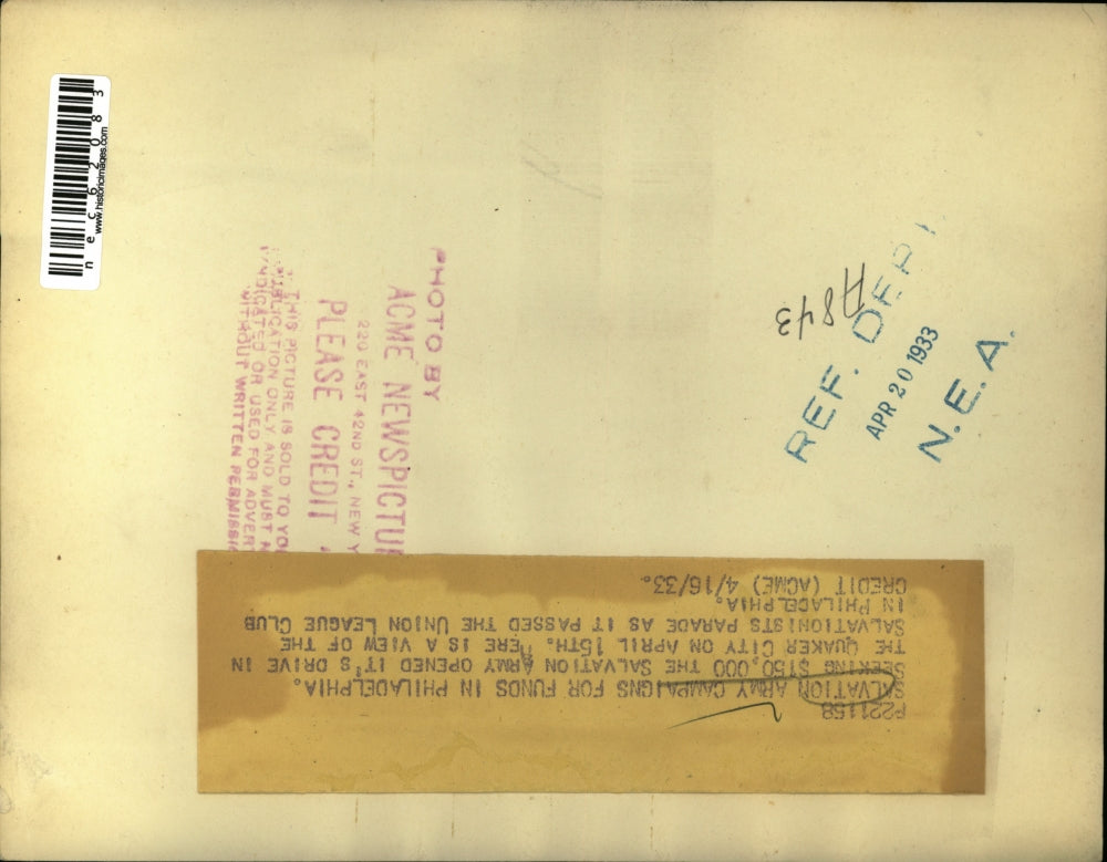 1933 Press Photo Salvation Army Campaigns