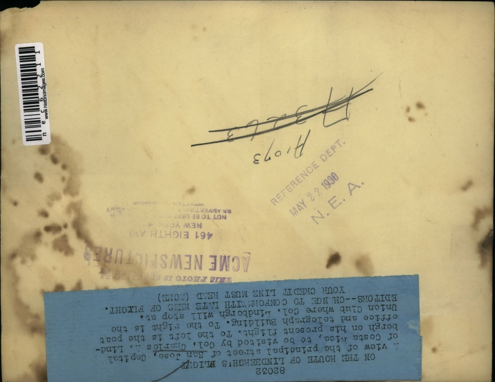 1930 Press Photo Route of Linderbergh' s Flight - nec62211