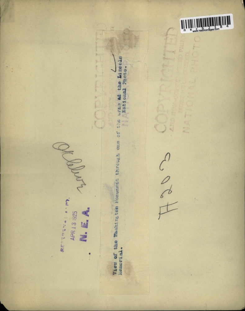 1925 Press Photo Washington Monument seen from Lincoln Memorial