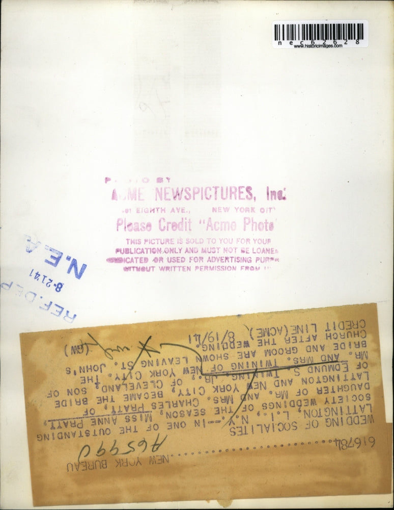 1941 Press Photo Socialite wedding of Miss Anne Pratty and Edmund Twining, Jr.