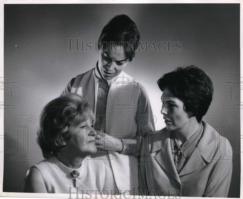 Load image into Gallery viewer, Press Photo Nancy Van Domelen, Mildred Knapp, Barbara Wells in Toys in the Attic
