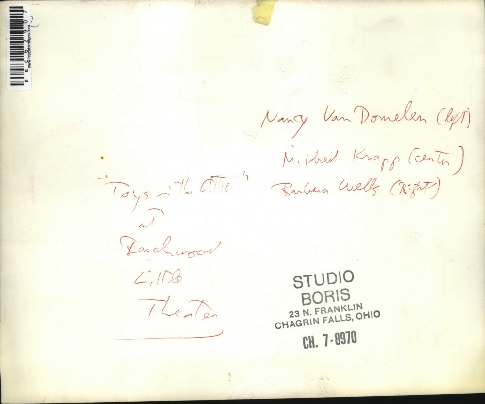 Press Photo Nancy Van Domelen, Mildred Knapp, Barbara Wells in Toys in the Attic