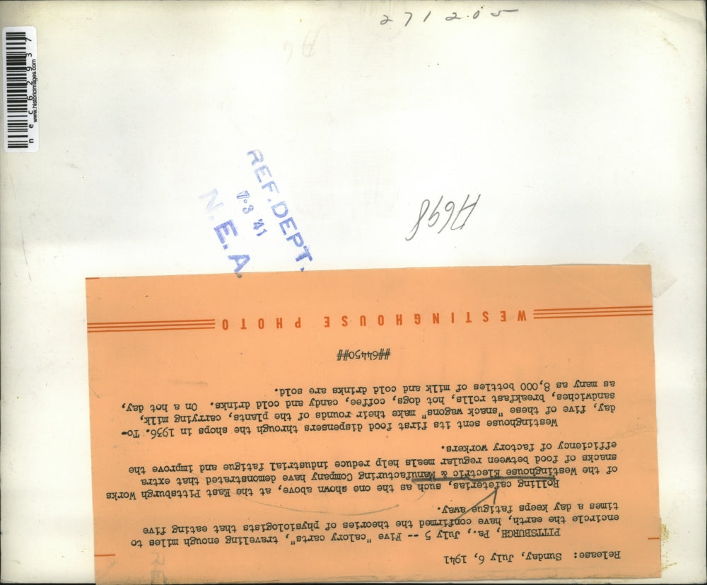 1941 Press Photo Rolling Cafeteria of the Wetinghouse Electric & Manufactuing Co