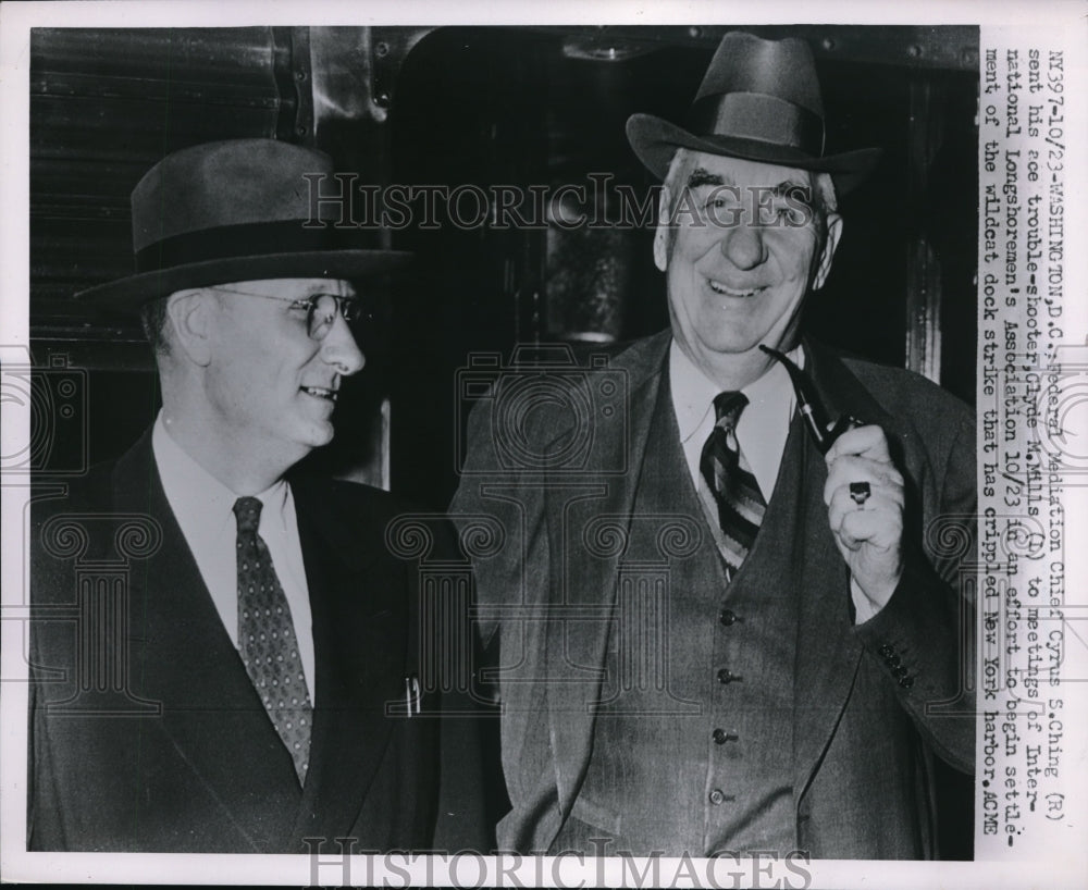 1951 Press Photo Federal Mediator Cyrus Ching, Cylde Mills - nec63055