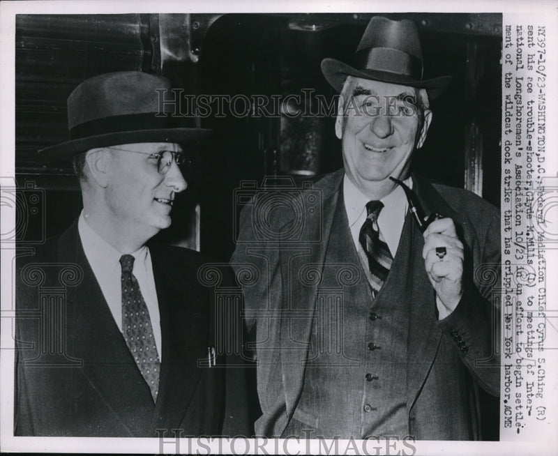 Load image into Gallery viewer, 1951 Press Photo Federal Mediator Cyrus Ching, Cylde Mills - nec63055

