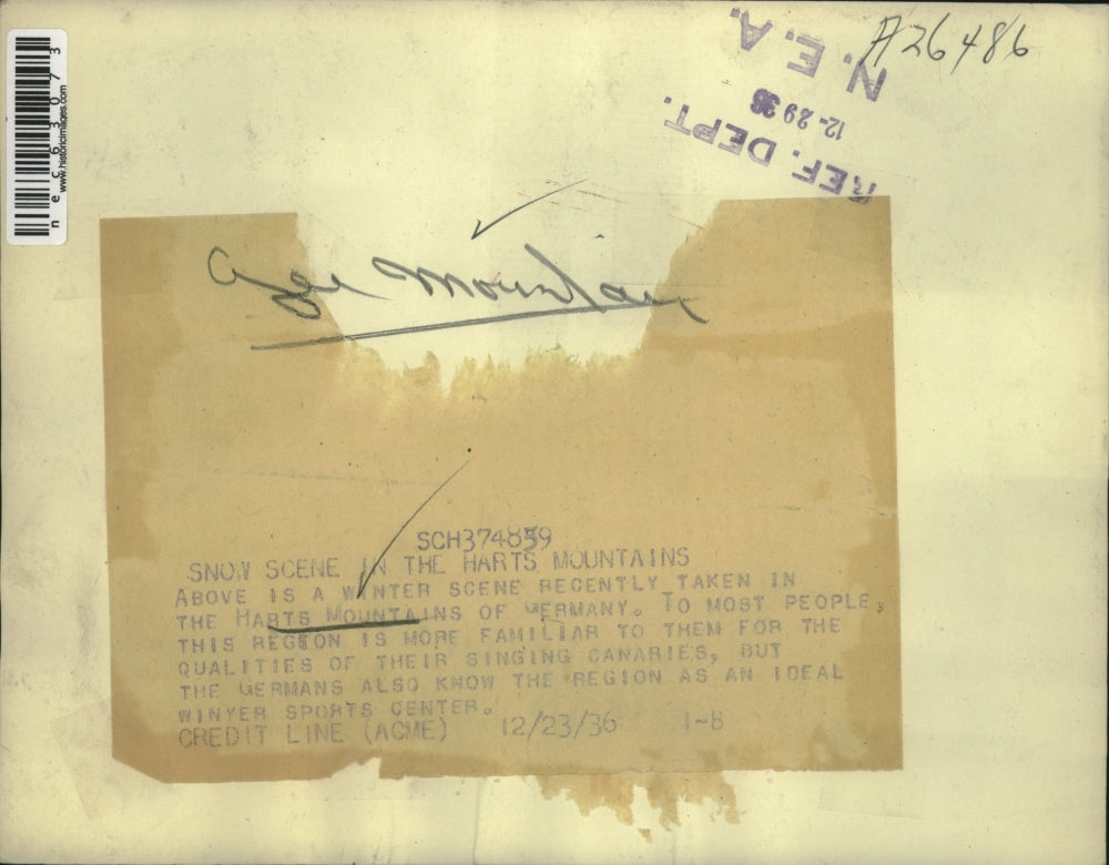 1936 Press Photo Winter Scene at Harts Mountain of Germany - nec63073