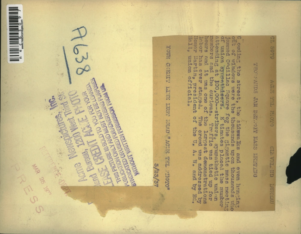 1937 Press Photo Cadillac Square Meeting Union Sympathizers Homer Martin, Ed Hal