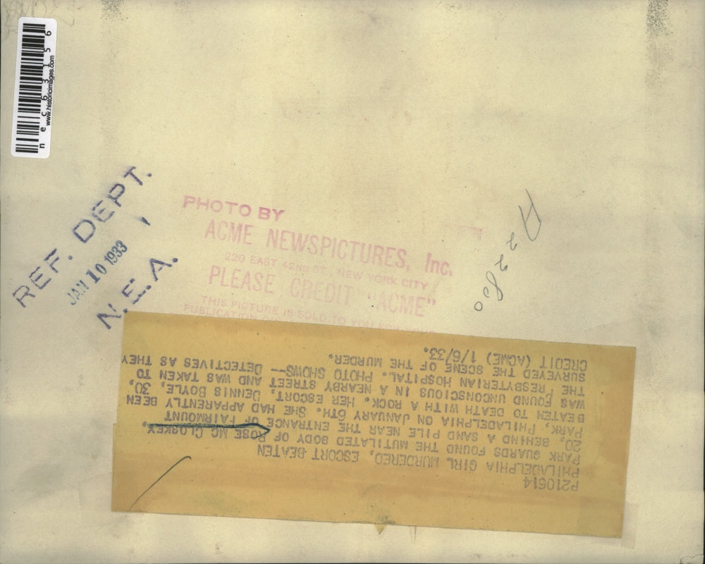 1933 Press Photo Philadelphia girl Rose Mc Closkey murdered . Escort beaten in Fairmont Park.