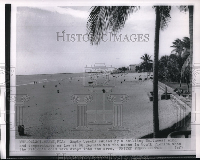 Load image into Gallery viewer, 1955 Press Photo Miami Florida Empty beach low temperatures of 38 - nec63181
