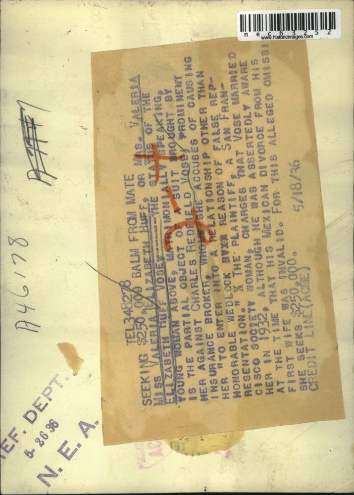 1936 Press Photo Valeria Elizabeth Huff, Mrs. Valeria Huff Vose in Court Suit