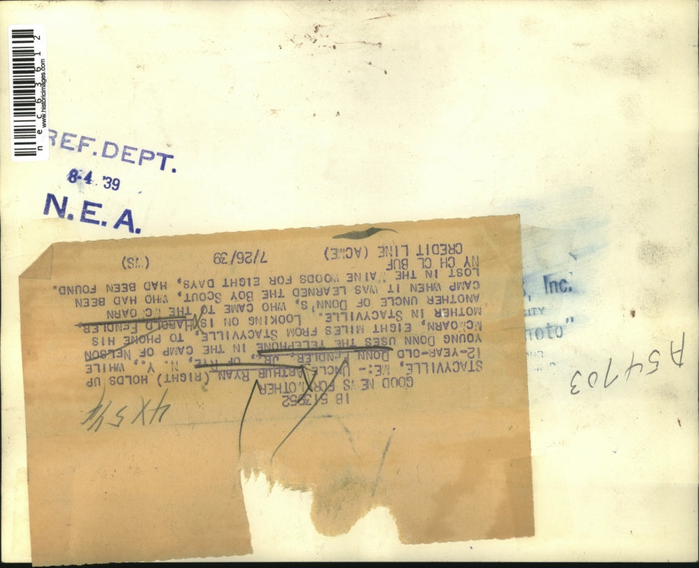 1939 Press Photo Uncles Arthur Ryan and Harold Fendler with Donn Fendler phoning her mother eight mi