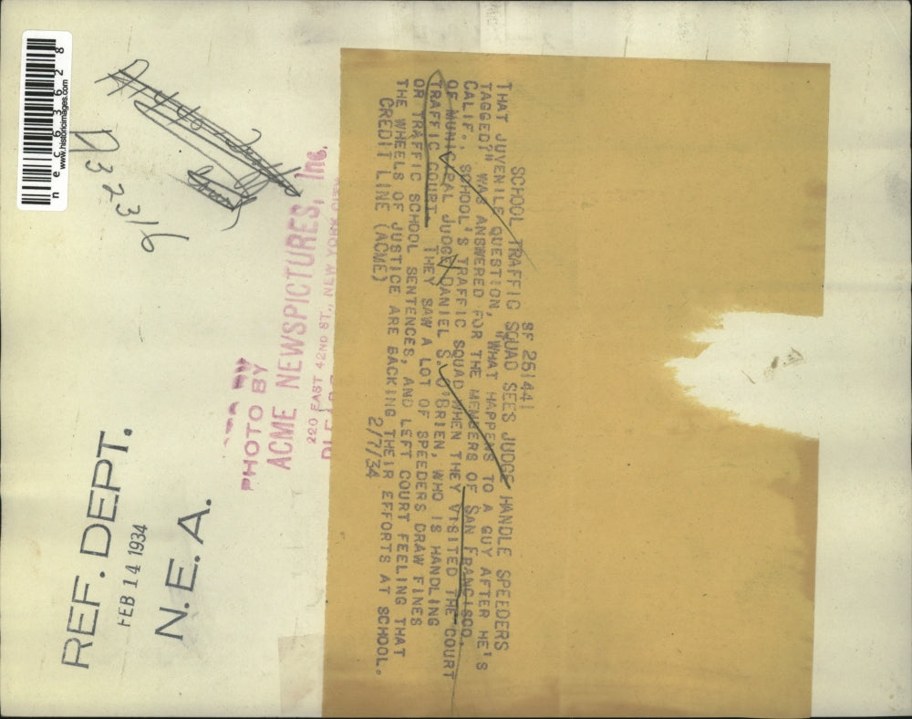 1934 Press Photo San Francisco School Traffic Squad Judge Daniel S. O'Brien