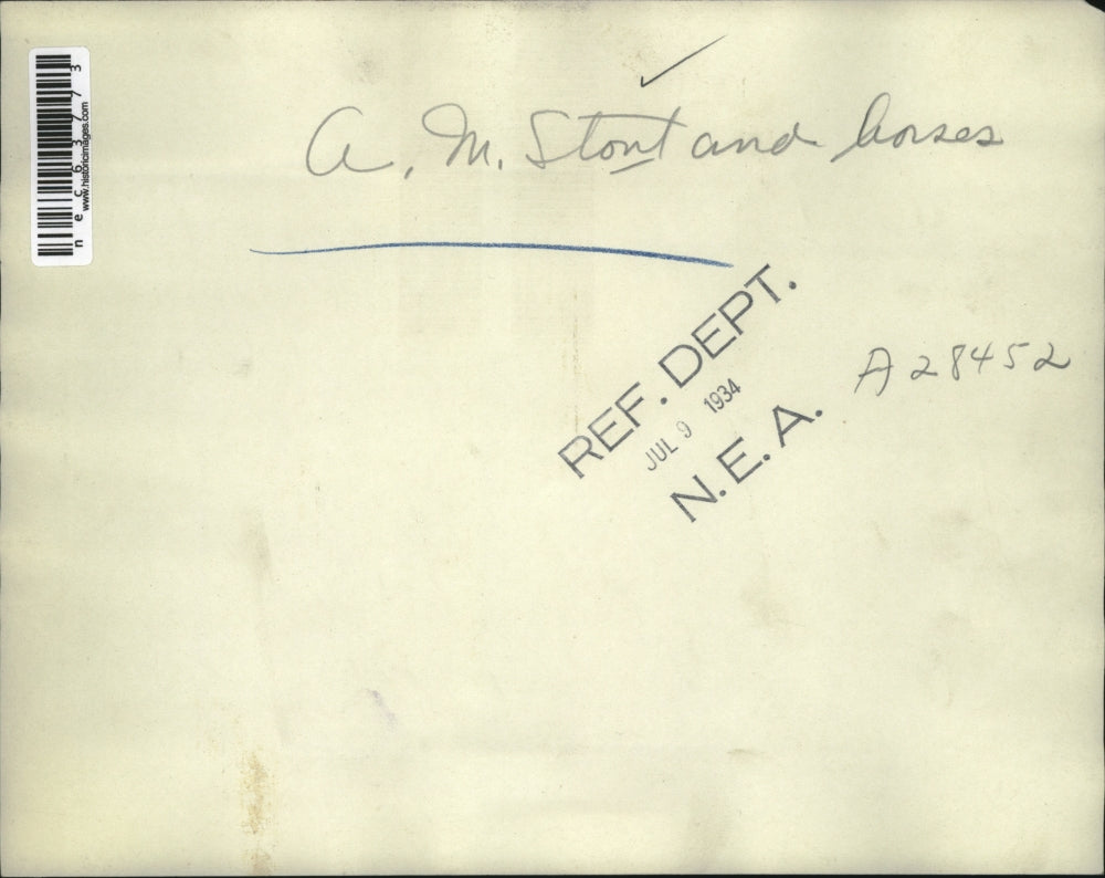 1934 Press Photo A.M. Stont with Two Horses at Monterey Park - nec63773