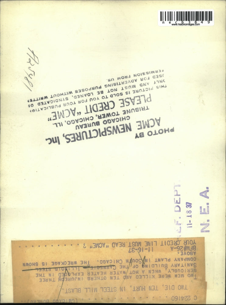 1937 Press Photo deadly explsion at Carnegie-Illinois steel plant