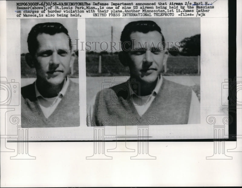 Load image into Gallery viewer, 1958 Press Photo Earl H. Reamer U.S. Airman held by Russian on charges of border
